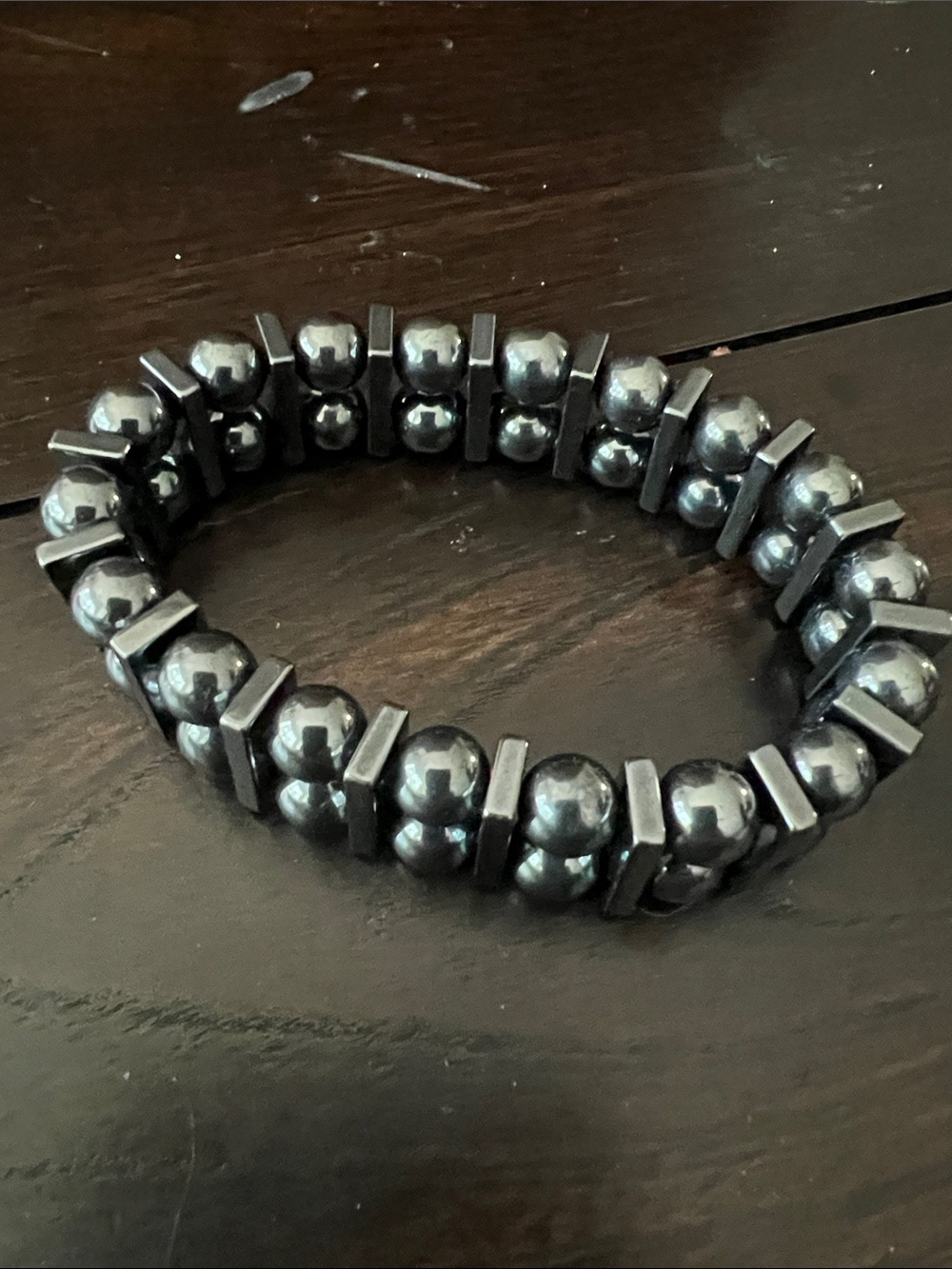 Hematite Beaded Stretch Bracelet - Dark Gray
